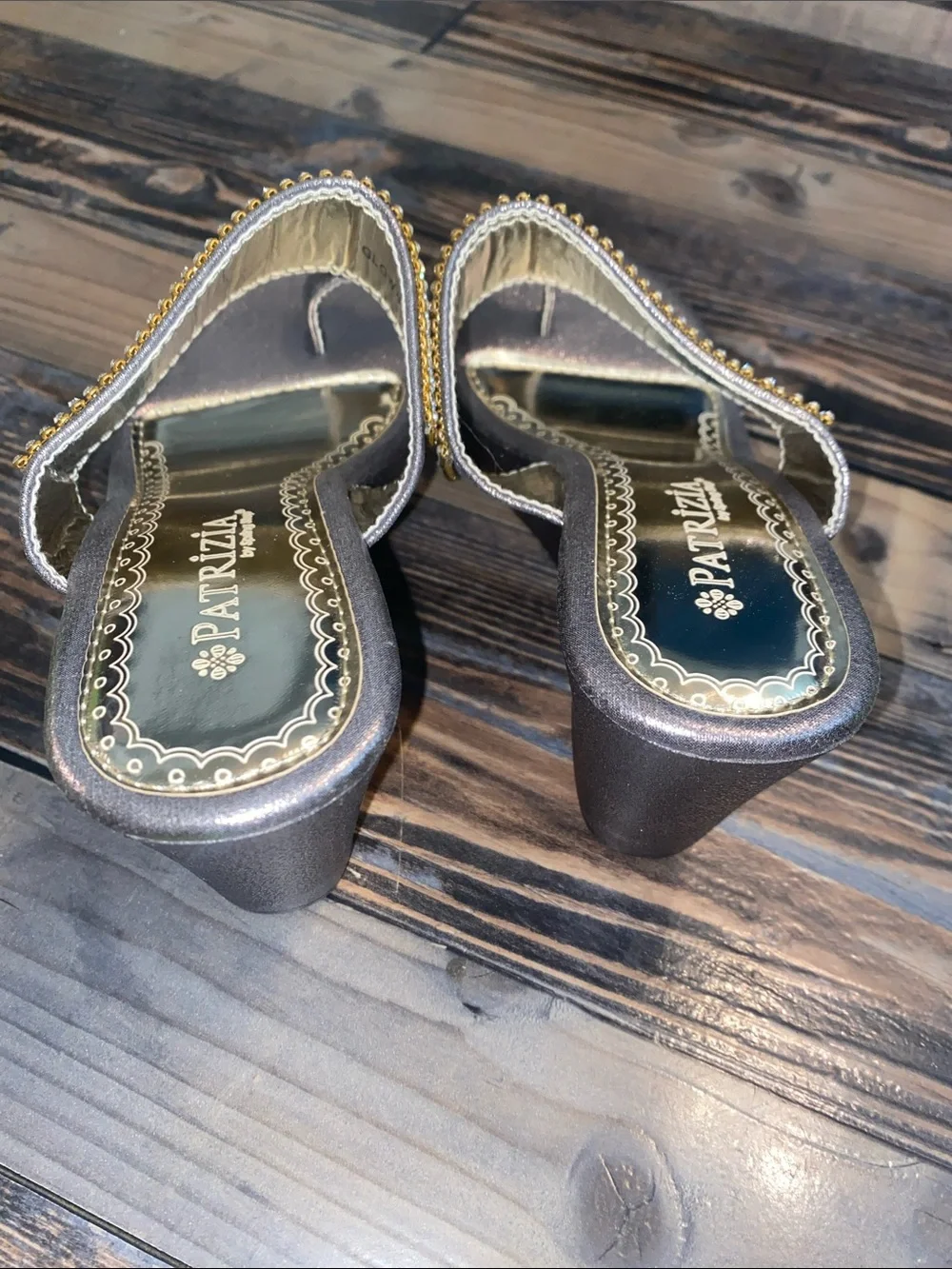 Spring Step Metallic Pewter Wedge Sandals with Rhinestone Crystal Strap